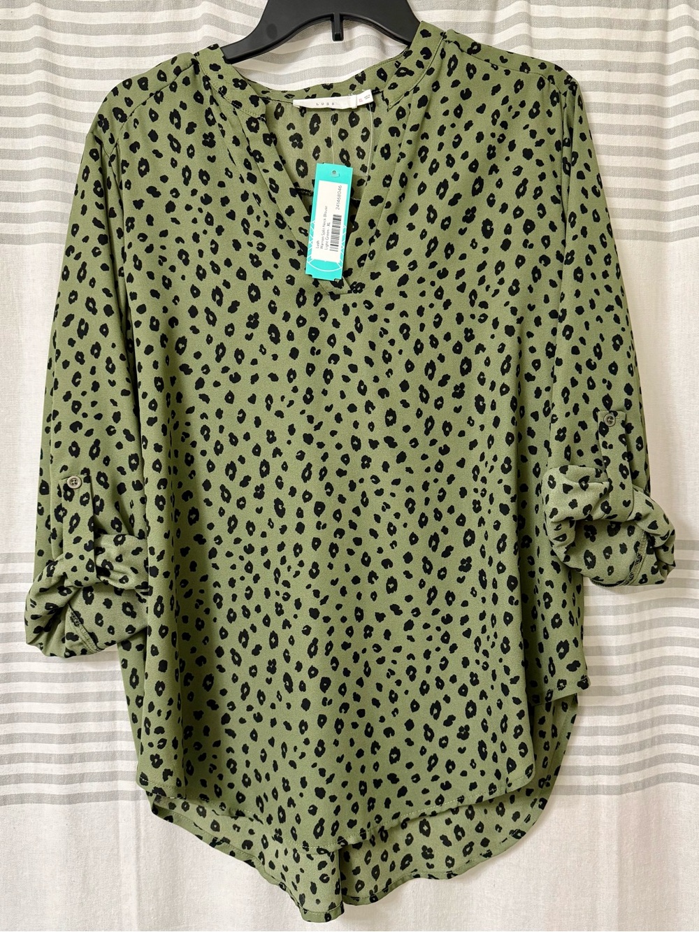 Lush Olive Green Leopard-Print V-Neck Blouse - Picture 4 of 4